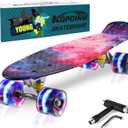Skateboards, 22" Complete Skateboard, Mini Cruiser Skateboard for Kids Boys Girls Teens Beginners with Colorful Flashing Wheels Skate Tool, Kids Children's Day Gift (Galaxy)