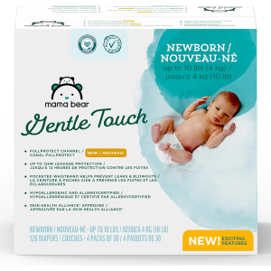 Amazon Brand - Mama Bear Gentle Touch Diapers, Size Newborn, 120 Count (4 packs of 30)