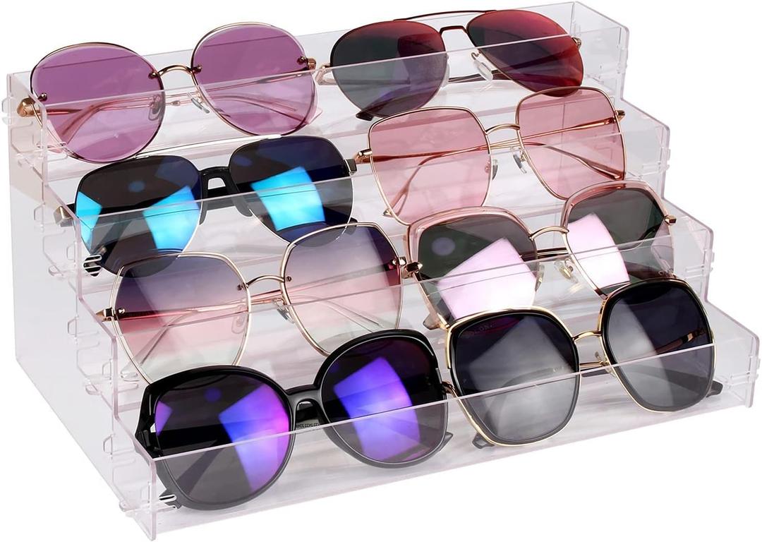 4 Tier Sunglasses Organizer Acrylic Sunglass Holder Nail Polish Organizer Countertop Stand Display No Pungent Acrylic Glue Assembly