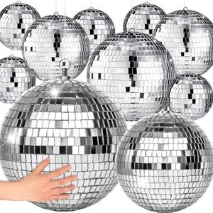 17 Pcs Disco Ball Decor: Mini Large Assorted Size Hanging Mirror Disco Ball Sets - Silver Party Ornaments for Stage Club Prom Props 70s Weddings Dance Music Birthday(12, 8, 6, 4, 3.2 Inch)