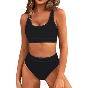 BMJL Women's High Waisted Bikini Sets Sporty Two Piece Swimsuits Color Block Cheeky High Cut Bathing Suits (X-Large)