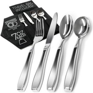 Weighted Utensils for Hand Tremors and Parkinson's Patients - 4 Piece Set Weighted Silverware for Elderly, Arthritis, Weak Hand Grip - Convenient Travel Bag, Stainless Steel, 7 Oz