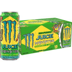 Monster Energy Juice Rio Punch, Energy + Juice, Energy Drink, 16 Ounce (Pack of 15)
