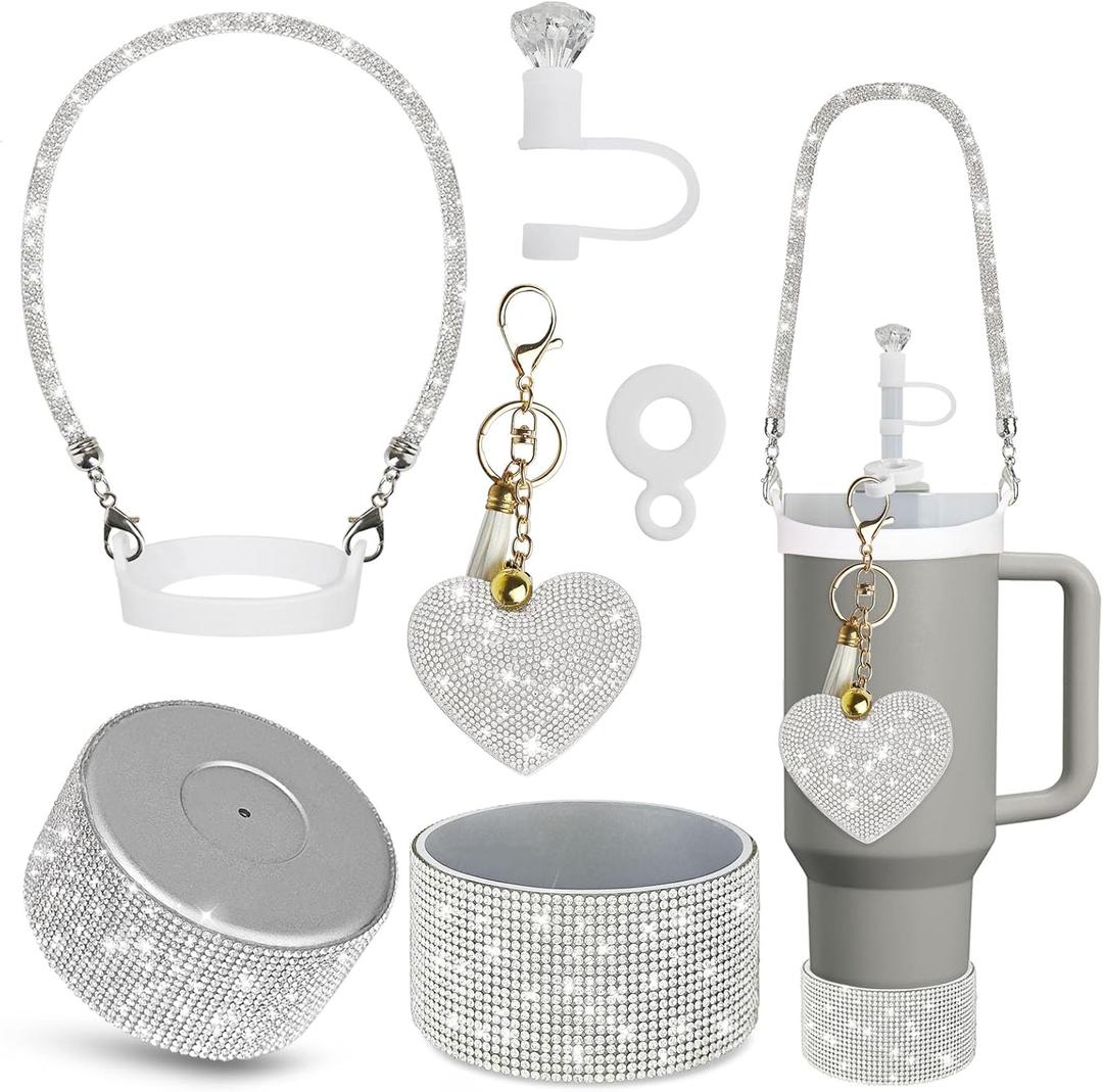 Stanley Cup Accessories Set 30&40 Oz, Includes 0.4in Straw Covers, Water Bottle Handle Strap, Cute Stanley Charms and Silicone Boot. (Silver)
