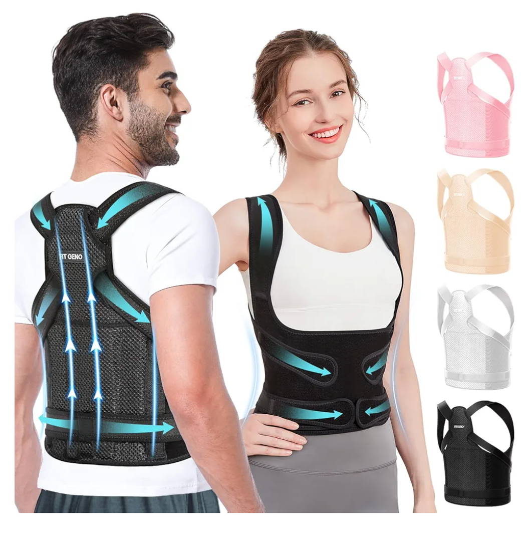 Fit Geno Back Brace Posture Corrector for Women and Men, Shoulder Straightener, Adjustable Full Back Support, Upper and Lower Back Pain Relief - Scoliosis, Hunchback, Hump, Thoracic, Spine Corrector M