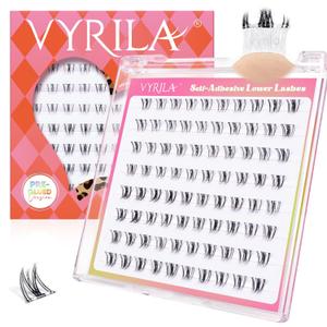 Self Adhesive Bottom Lashes, Pre Glued No Glue Lower Lash Clusters, Ultra Thin Invisible Band, Natural Wispy Under Lash Extensions, Easy Apply for Beginners(PG-ZE93-6-7mm)