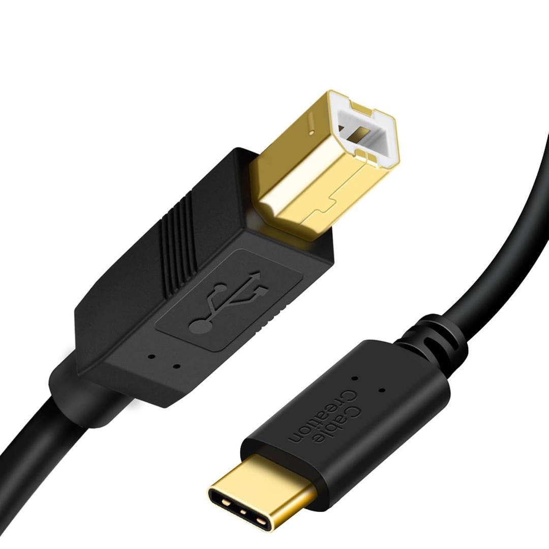 CableCreation USB B to USB C Printer Cable 6.6FT, Type B to Type C Printer Cord for MacBook Pro, Air, MIDI Cable for Yamaha Casio Digital Piano, MIDI Keyboard, DJ Controller, DAC to iPad - 2M, Black (6.6FT, Black)