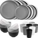 Supernal 32pcs Wheat Straw Dinnerware Sets,Plates and Bowls Sets,Reusable Plastic Plate,Microwave Dishwasher Safe,Plastic Dinnerware Set,Four Color Set 16pcs Plates,8pcs Bowls,8pcs Cups (White/Black/Light Grey/Dark Grey)