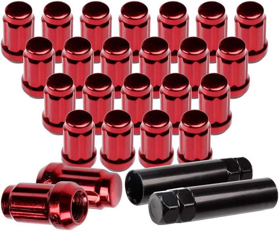 SCITOO M12x1.5 Wheel Lug Nuts Red,24PCS Spline Closed End Socket Thread 12x1.5 Lug nut for 1997-2016 Toyota for 4runner Avalon for Yaris for Tundra (24pc Lug Nuts+ 2 Tools)