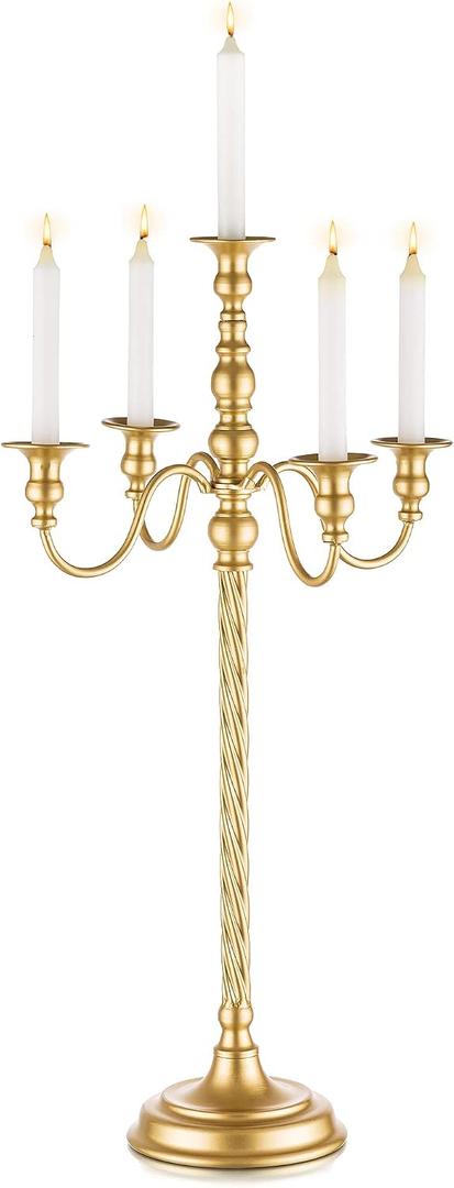 Gold 5 Arm Floor Candelabra - 28" Metal Spiral Candle Holder, Antique Candle Opera Centerpiece Stand for Events, Ceremony Aisle Reception