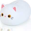 H&W White Cat Piggy Bank for Girls,Plastic Coin Bank,Unbreakable Money Bank,Cute Piggy Bank for Kids,First Money Box,Best Birthday