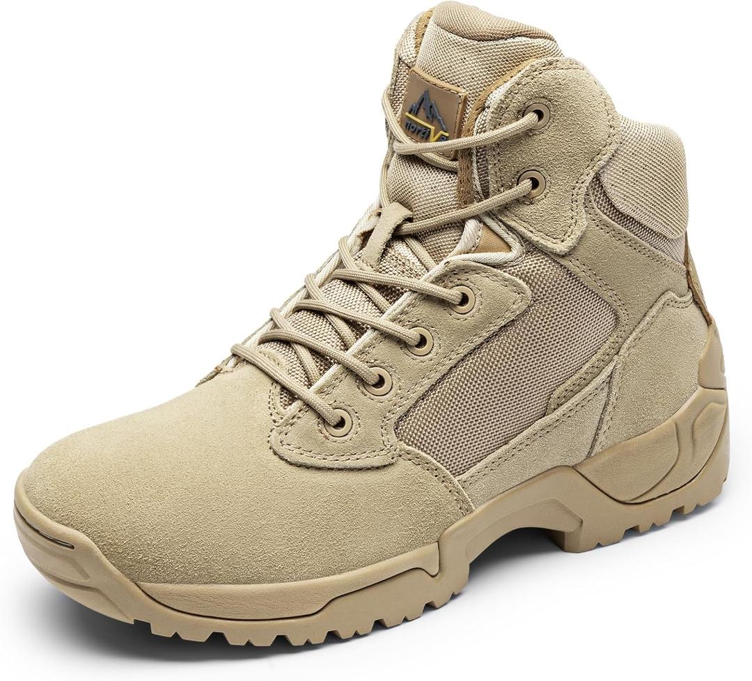 NORTIV 8 Mens Military Tactical Work Boots Side Zip Outdoor Hiking Leather Motorcycle Combat Boots (9.5, Sand)