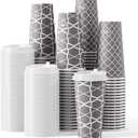 JOLLY PARTY Disposable Coffee Cups with Lids -20 oz (100 Sets) To Go Cups, Paper Coffee Cups for Beverages Espresso Tea, Suitable for Cafes, Offices and Home
