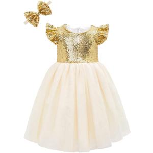 Cilucu Girl Sequin Ruffle Dress Tutu Flower Girls Dress Princess Sparkle