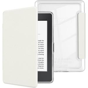 MOROCK Case for 6" Kindle Paperwhite 5th/6th/7th Generation 2012-2017 Released(Model No. EY21 & DP75SDI), Premium Lightweight PU Leather and PC Clear Acrylic Back Cover, Auto Wake/Sleep, White