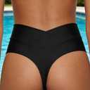 Women's Sexy High Waisted Thong V Cut Bikini Bottom Cheeky Brazilian Swimsuit Bottom (Black, L)