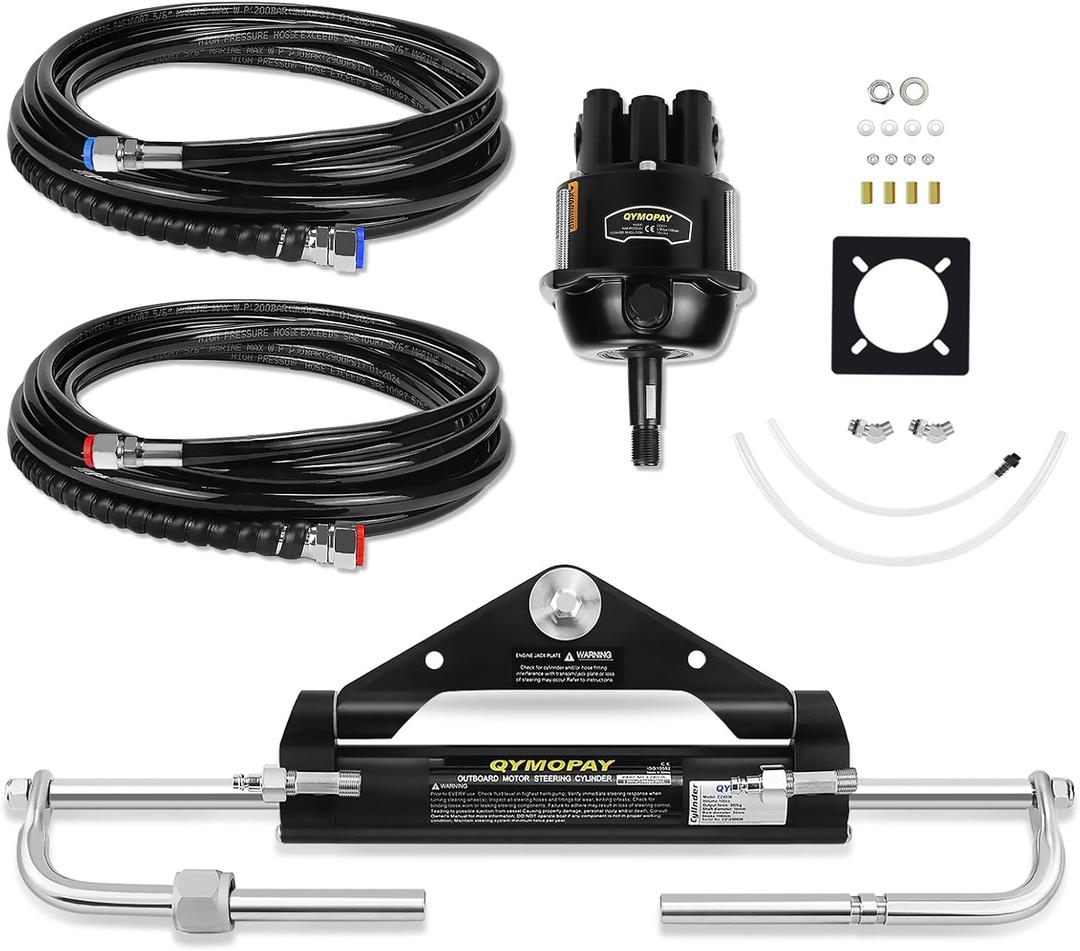 100HP Hydraulic Outboard Steering Kit, Marine Hydraulic Steering System with Bi-Directional Locking Cylinders and 20 ft High Strength Nylon Hose, Single Engine Use