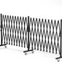 Expandable Barricade, Accordion Garden Yard Outdoor Indoor Portable Folding Security Dog Fence Gates Wall Mount, 200" Adjustable Metal Safety Barrier Gate with Casters, Black (Large)