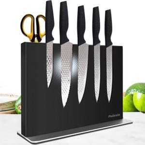Magnetic Knife Block Without KnivesBlack Stainless Steel Double-Sided Magnetic Knife Holder Stand with Strong Magnets, Knife Storage Organizer for Kitchen Counter top (12 Inch)