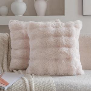 Neelvin Beige Faux Fur Cozy Soft Double-Sided Decorative Throw Pillow Covers 18x18 inch Set of 2,Velvet Pillowcase Cushion Case for Sofa Couch
