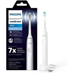 Philips Sonicare 4100 Rechargeable Electric Toothbrush, with Pressure Sensor, 2 Intensity Settings, SmarTimer and QuadPacer, 14-Day Battery Life, White, Model HX3681/23