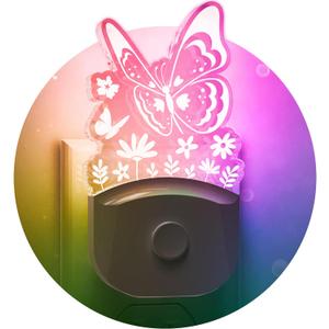 L LOHAS LED Kids Night Light, 8 RGB Color Changing Butterfly Night Lights with Dusk to Dawn Sensor, Acrylic Nursery Nightlight for Baby Room, Toddler Bedroom Decor & Gifts