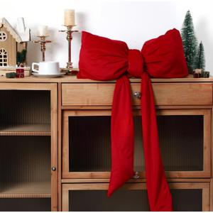Amyhill Long Christmas Velvet Bow Pillow, Soft Furry Red Bow Throw Pillows for Cushion Bed Sofa Couch Holiday Outdoor Car Home Decor 18x39 Inches