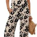 Lepunuo Women Summer 2 Piece Sets Square Neck Sleeveless Crop Tops Wide Leg Pants Matching Sets Travel Vacation Outfits (Small, Floral Khaki)