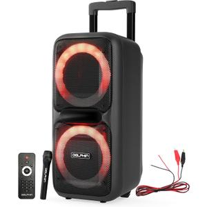 Party Speaker Dolphin SP-2080RBT Dual 8-Inch High Power Portable Bluetooth, Wireless Microphone, Deep Bass, LED Lights, USB/SD Card, Rechargeable Battery