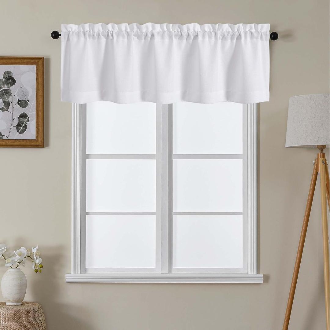 Lecloud White Valance for Window Curtains 16 Inch Length, Light Filtering Privacy Farmhouse Rustic Kitchen Curtain, Short Home Decor Drapes with Rods Pocket for Bedroom Dining Room, 60" W x 16" L