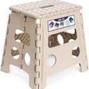 Delxo Office Step Stool, 13 inch Non-Slip Foldable Stools for Adults Up to 300 LBS, Step Stool with Handle, Lightweight for Kitchen, Bathroom, Bedroom, Office, Khaki, 1PC