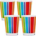 Youngever 4 Pack 16 Ounce Plastic Tumblers, Bistro Plastic Glasses, Cafe BreakResistant Drinking Glasses, Shatterproof Beverage Tumblers, Reusable, NO BPA, Top rack Dishwasher Safe (Rainbow Stripe)