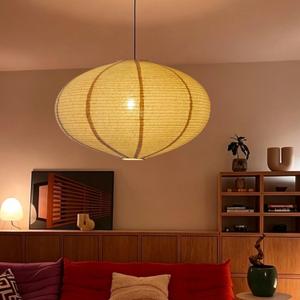 Linen Hanging Lamp Shades Oval Can replace Paper Lantern,20INCH,White Beige