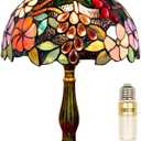 Tiffany Table Lamp Hand-Made Grape Rose Stained Glass Table Lamps Bedside Nightstand Lamp for Bedroom, Living Room, Home Office Desk Lamp,Home Deco Art,W/LED E26 Bulb,12X12X18Inch