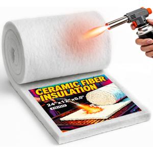eieioo Ceramic Fiber Insulation, 2300F Ceramic Fiber Blanket, 24"x12"x0.5" Thick Fireproof Insulation Blanket for Wood Stove Baffle, Fireplace, Forges, Pizza Ovens, Chimney, Boiler(24"x12"x0.5")