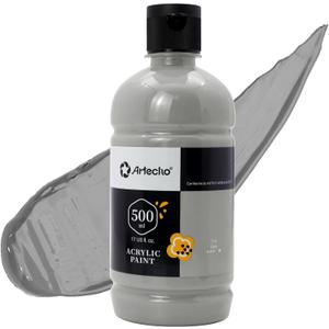 Artecho Grey Acrylic Paint - Large Bottle 500ml / 17oz, Craft Paint for Canvas, Rocks, Wood, Fabric, Ceramic, Non-Toxic
