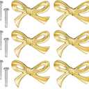 Gold Bow Knobs for Dresser 6 Pcs Bow Drawer Knobs, Solid Brass Cabinet Bows Decorative Drawer Pulls, Vintage Elegant Bows Knob Dresser Handle for Home Kitchen Cabinet