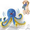 Interactive Dog Toys Octopus,Durable Automatic Jumping Dog Toy to Keep Them Busy,Squeaky Moving Tug of War Doggie Toy,USB Rechargeable,Not for Aggressive Chewers (Blue)