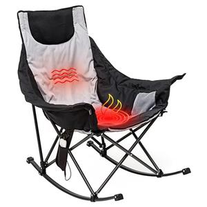 SUNNYFEEL Oversized Heated Camping Chair, Folding Rocking Camping Chairs with Luxury Padded Recliner,Carry Bag, 500 LBS Heavy Duty for Lawn/Outdoor/Picnic/Patio, Portable Rocker Camp Chair