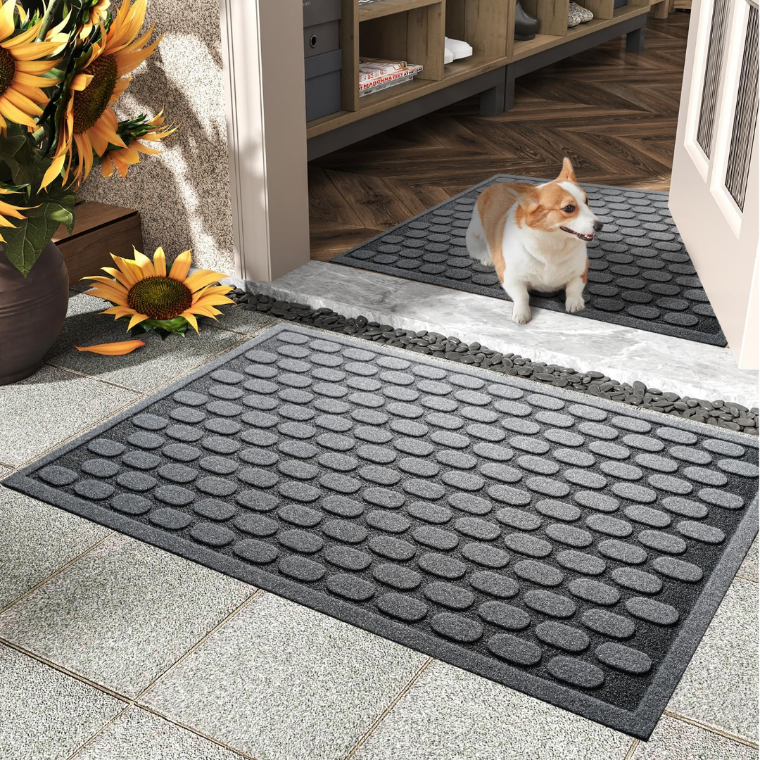 AMOAMI-Door Mat Outdoor Indoor Entrance-Front Door Mat Durable Rubber Backed Non Slip Absorbent Indoor Outdoor Doormat for Outside Inside Entry Entryway-Dirt Trapper Welcome Mat-Black 24"x36"