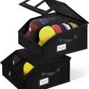 2 Pack Hat Storage for Baseball Caps-Holds Up to 48 Caps, Hat Organizer for Closet Stackable Hat Box with Cardboard, Dustproof Baseball Cap Organizer with 2 Handles for Home Travel (Black, 2Pack)