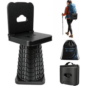 Upgraded Collapsible Stool with Backrest, Portable Telescopic Seat with Carry Bag, Square Folding Stool for Camping Gardening Fishing Hiking BBQ, Max Load Capacity 550lbs