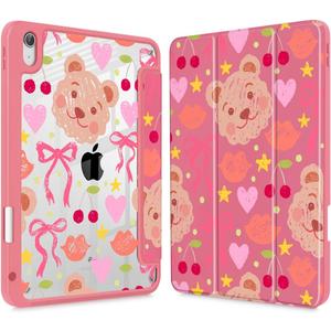 Mektron Case for 2026 iPad Air 11 inch M4 8th (M3 2025 7th /M2 2024 6th), Compatible with iPad Air 10.9" (2022 5th Gen /2020 4th Gen), Buit in Pencil Holder Shockproof Clear Shell, Teddy Bow-Kawaii