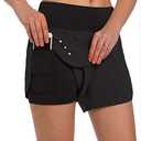 Ksmien Women's 2 in 1 Running Shorts - Lightweight Athletic Workout Gym Yoga Shorts Liner with Phone Pockets Black, Size medium