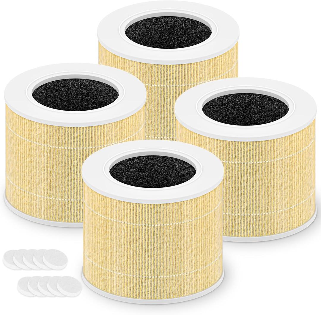 Core Mini Replacement Filter for LEVOIT Core Mini and Core Mini-P Air Purifier, 3-in-1 High-Efficiency Activated Carbon Filter, Core Mini-RF-PA, 4 Filter & 10 Fragrance Sponge, Yellow
