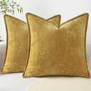 decorUhome Chenille Soft Throw Pillow Covers 18x18 Set of 2, Farmhouse Velvet Neutral Decorative Pillow Covers with Stitched Edge for Couch Sofa Bed Home Decor, Mineral Yellow