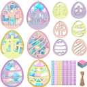 24 Sets Easter Eggs Suncatchers Craft, DIY Religious Easter Wooden Egg Hanging Decorations Kit for Christian Sunday School Activities Project Spring Classroom Party Favors Supplies