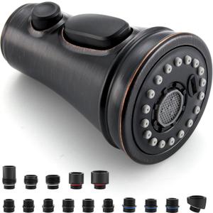 Kitchen Faucet Replacement Spray Head - with 15 Adapters, Pull Down Faucet Sprayer with 3-Function Nozzle, Oil-Rubbed Bronze, Kitchen Sink Faucet Head Replacement