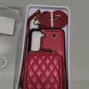 Phone Case for Samsung Galaxy S21 FE 5G Wallet Cell Cover with Tempered Glass Screen Protector Wrist Crossbody Strap RFID Blocking Card Holder S 21 EF S21FE5G UW S21FE 21S G5 6.4 inch Women Girls Red