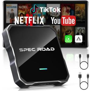 Wireless CarPlay Adapter for iPhone/Android Auto Wireless Adapter, Support Netflix/YouTube/TF Card, Plug and Play